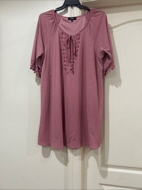 NAF NAF Rose Mauve Crochet-Tie Elbow Sleeve Tunic